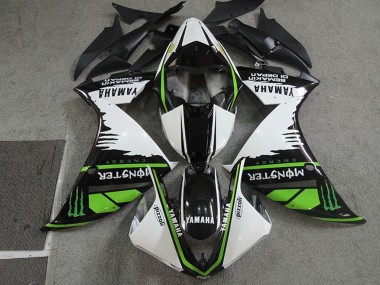 Custom 2009-2011 Yamaha YZF R1 Motorcycle Fairings - White Black Green Monster Semakin Didepan