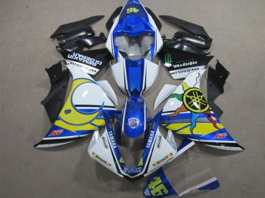 Custom 2012-2014 Yamaha YZF R1 Motorcycle Fairings - White Blue Yellow Black Pizzoli Semakin Didepan Monster