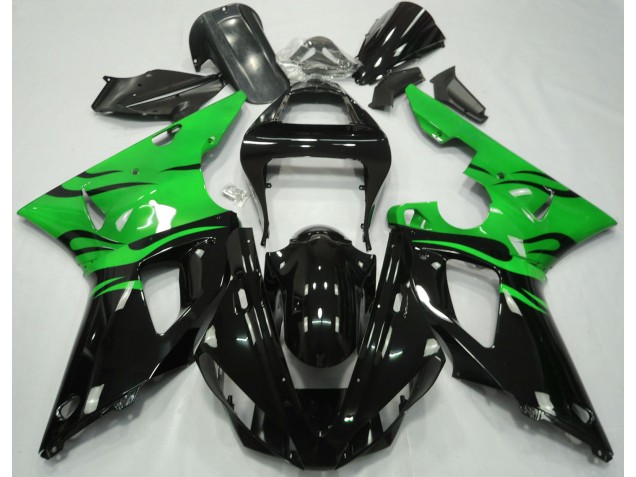 2000-2001 Black Flame & Green Yamaha R1 Motorcycle Fairings 2000-2001 Black Flame & Green Yamaha R1 Motorcycle Fairings