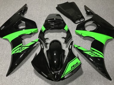 2003-2004 Gloss Black and Green Yamaha R6 Motorcycle Fairings