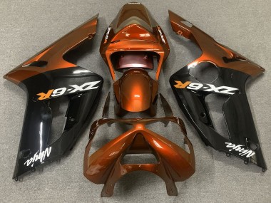 2003-2004 Gloss Orange and Black Kawasaki ZX6R Motorcycle Fairings