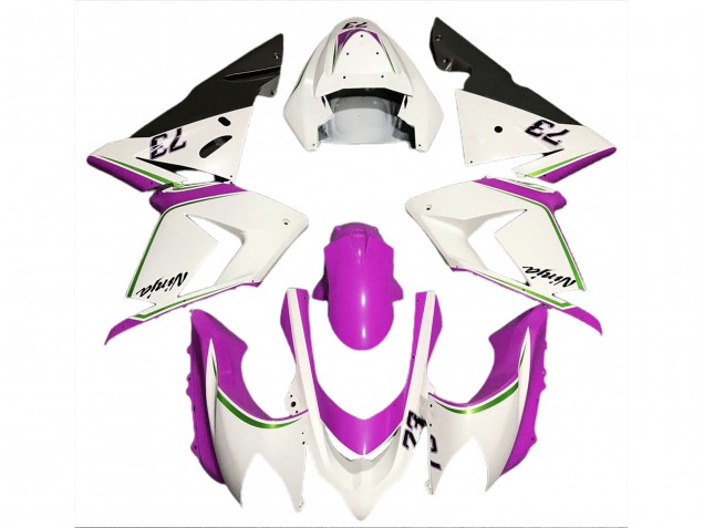 2004-2005 Gloss White & Pink Kawasaki ZX10R Motorcycle Fairings