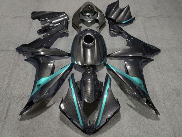 2004-2006 Carbon Fiber Style w Light Blue Yamaha R1 Motorcycle Fairings 2004-2006 Carbon Fiber Style w Light Blue Yamaha R1 Motorcycle Fairings