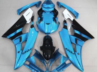 2006-2007 Gloss Light Blue and Black Yamaha R6 Motorcycle Fairings