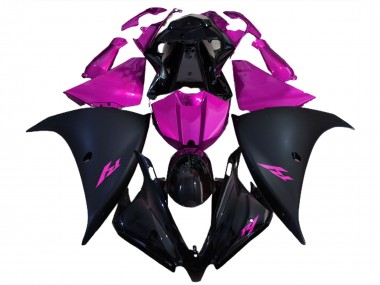 2012-2014 Matte Black and Pink Yamaha R1 Motorcycle Fairings