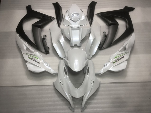 2016-2019 Pearl White and Green Kawasaki ZX10R Motorcycle Fairings