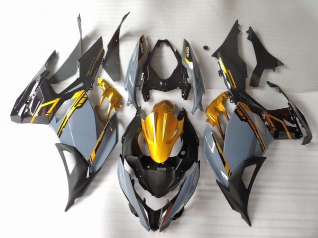 2018-2023 Nardo Grey & Gold Kawasaki Ninja 400 Motorcycle Fairings 2018-2023 Nardo Grey & Gold Kawasaki Ninja 400 Motorcycle Fairings